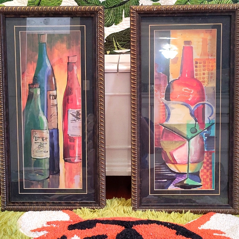 2 Abstract Framed Wine Paintings